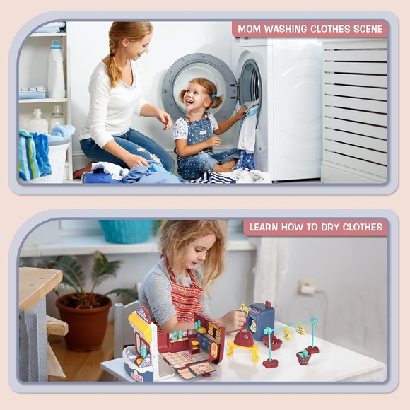 Large family laundry Kids Toddlers Pretend Play Toy, 57 Pcs Role-play Playsets - Picture 4 of 8